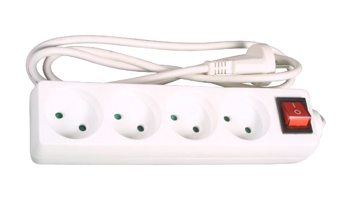 Stikdåse m. 4 udtag, On/Off, 1,4 M kabel